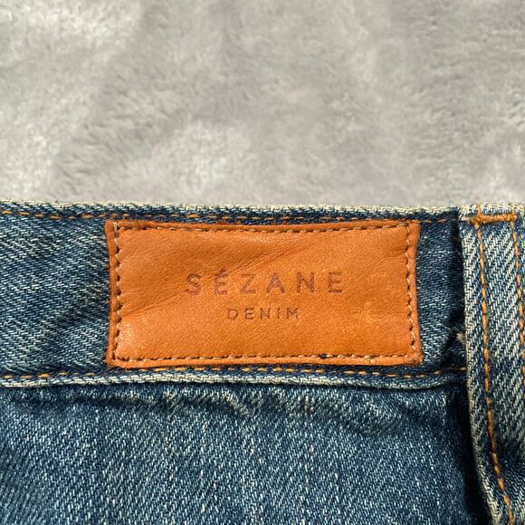 Sezane Denim Jeans Womens 27 Button Fly High Rise Raw Hem Organic Cotton New - Picture 7 of 12